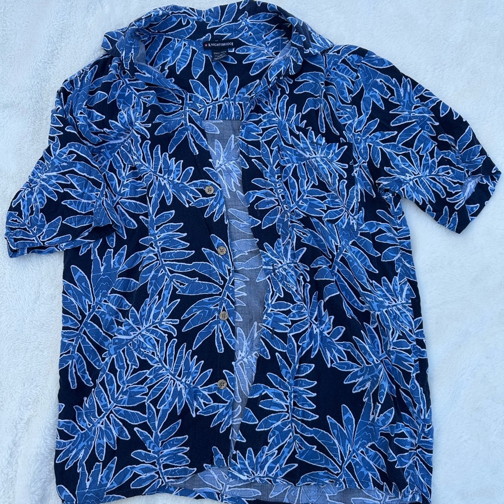 Men's Blue Leaf Print Shirt